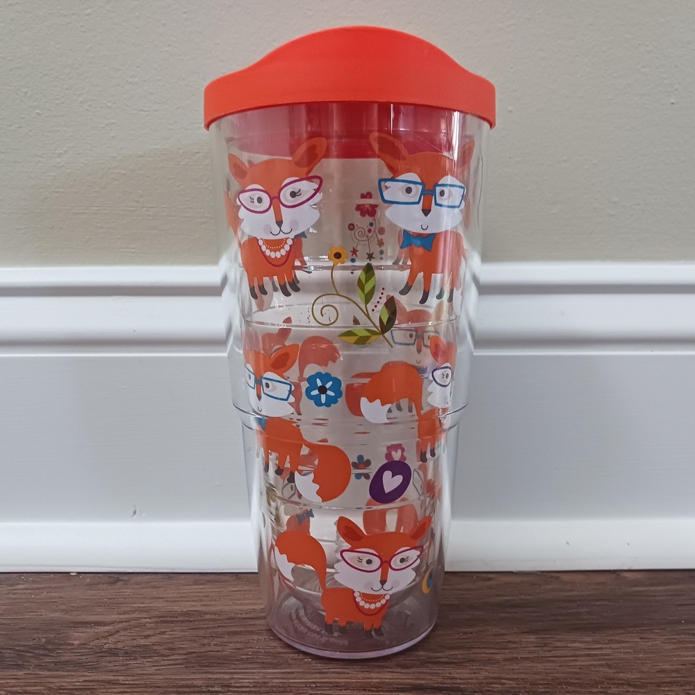 Tervis 24oz Insulated Tumbler Fox with Glasses Orange Travel Lid Made in USA